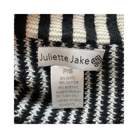 Juliette Jake Women Black Ivory Open Cardigan Striped Wool Blend Small - Picture 6 of 6